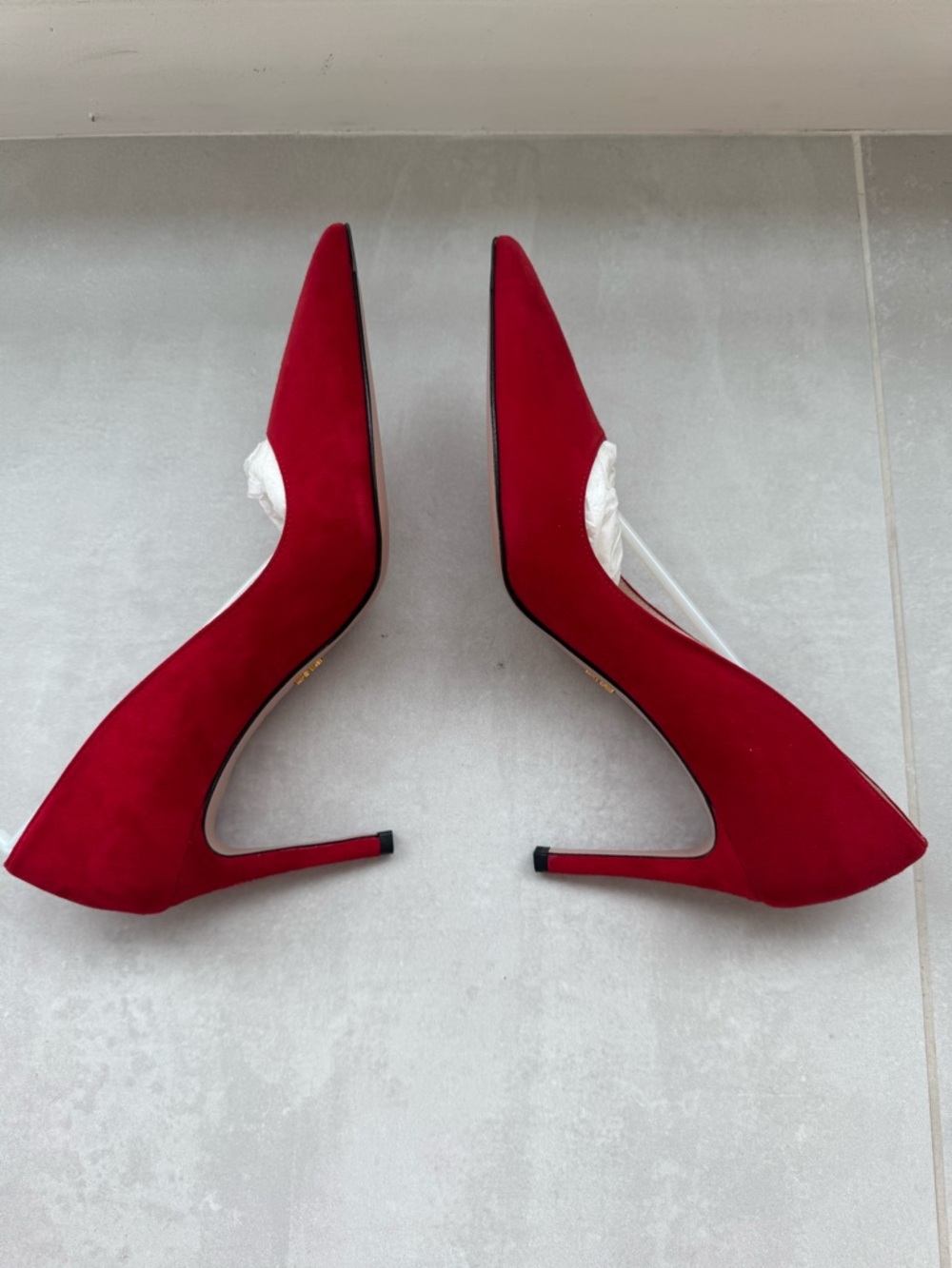 Prada Red Suede Pointed Toe Pumps - Picture 5 of 10